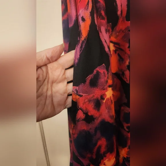 Sleeveless Asymmetrical Dress, Black with Vibrant Floral Design - Picture 7 of 9